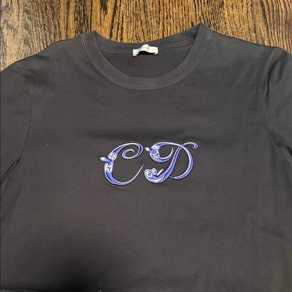 Dior Black T-Shirt with Blue Embroidery